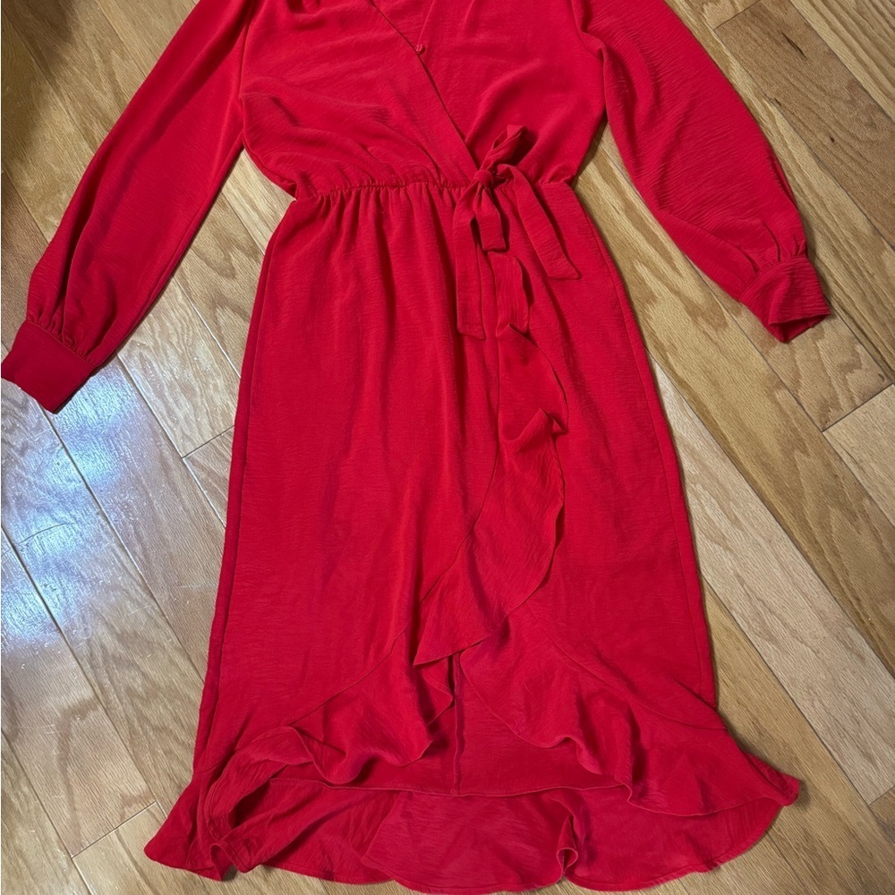 Women's Long Sleeve Wrap Dress - Red
